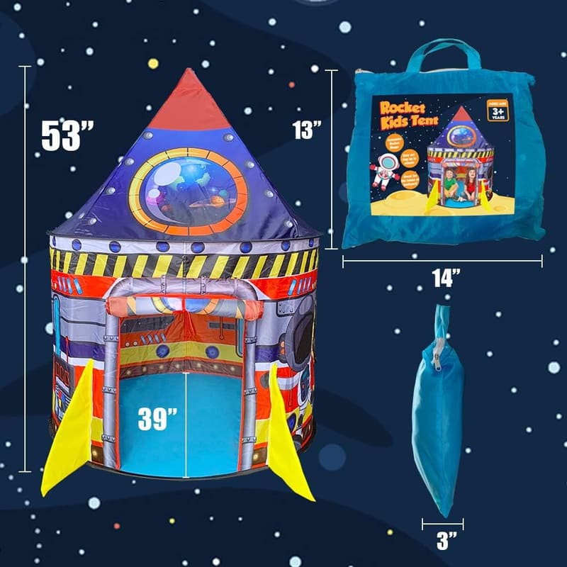 Rocket Ship Kids Play Tent - Indoor/Outdoor Pop-Up Playhouse