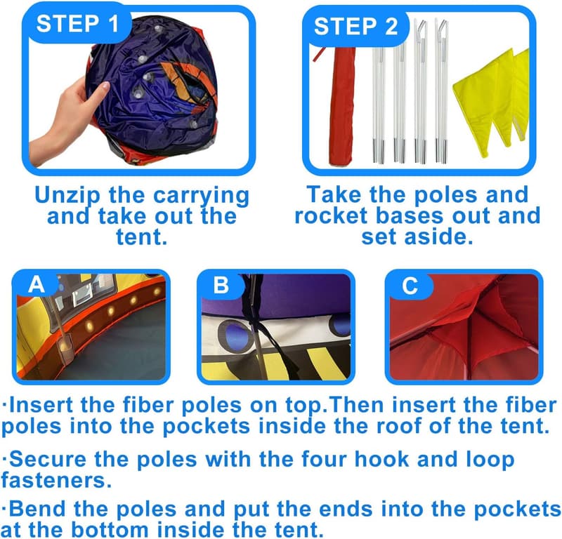 Rocket Ship Kids Play Tent - Indoor/Outdoor Pop-Up Playhouse