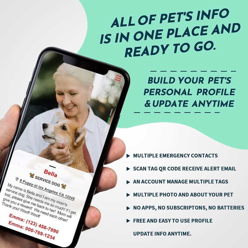 QR Code Service Dog Tag with Pet Online Profile
