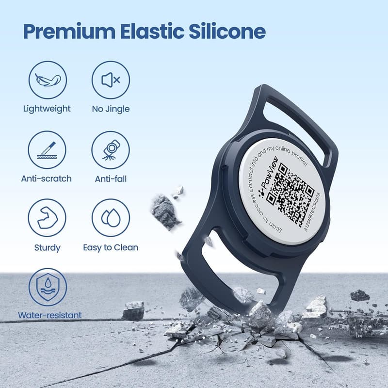 AirTag Dog Collar Holder with QR Code - Navy Blue