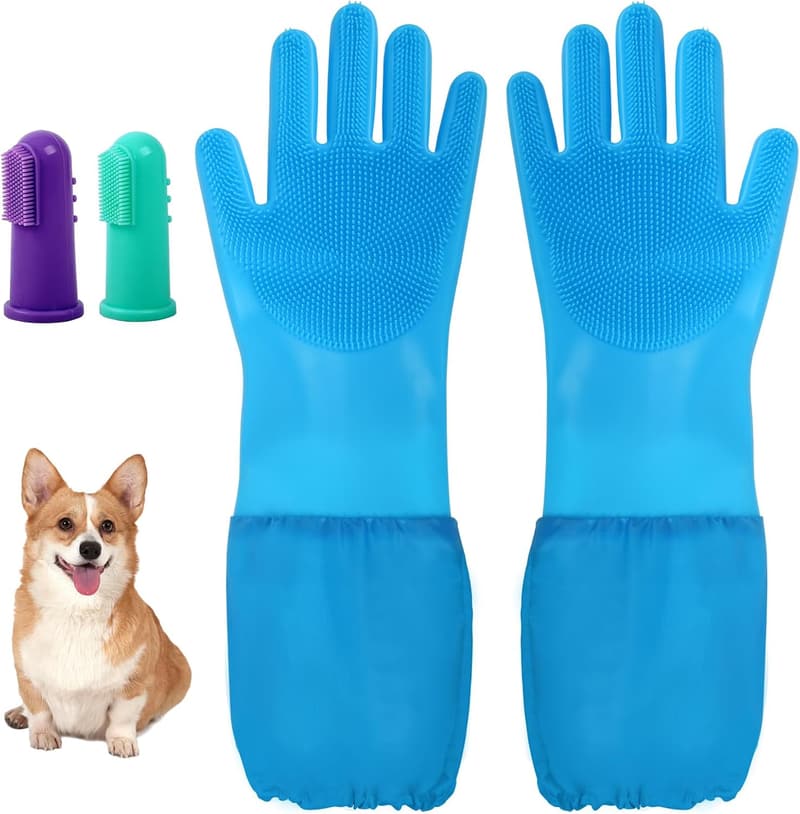 2-in-1 Silicone Grooming Gloves for Pets - Bathing & Cleaning