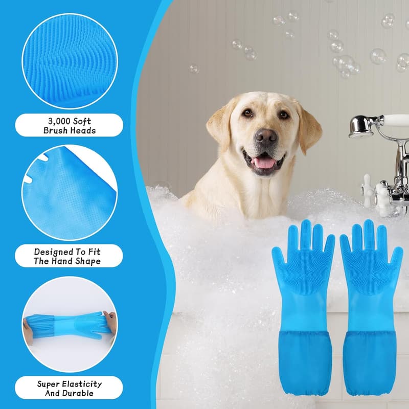 2-in-1 Silicone Grooming Gloves for Pets - Bathing & Cleaning