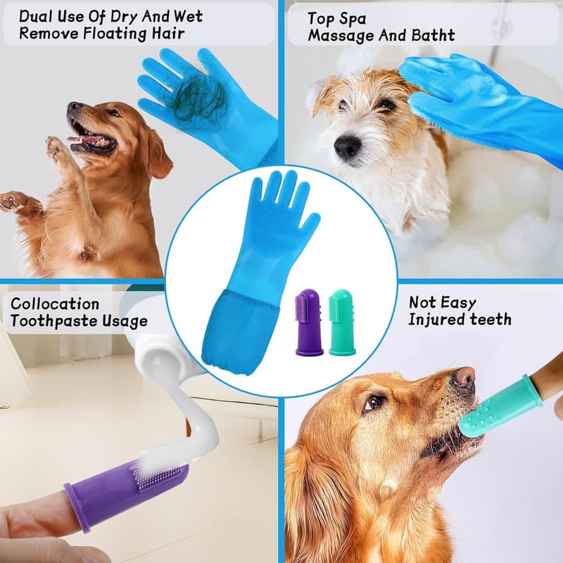 2-in-1 Silicone Grooming Gloves for Pets - Bathing & Cleaning