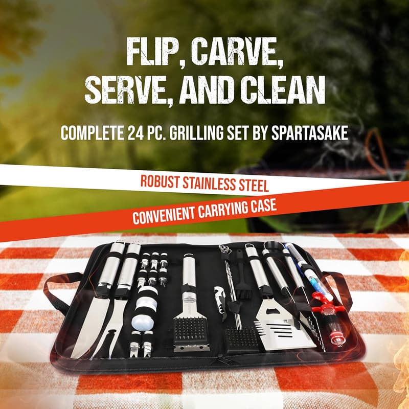 Stainless Steel BBQ Grill Tool Set for Dad - 24-Piece Accessories