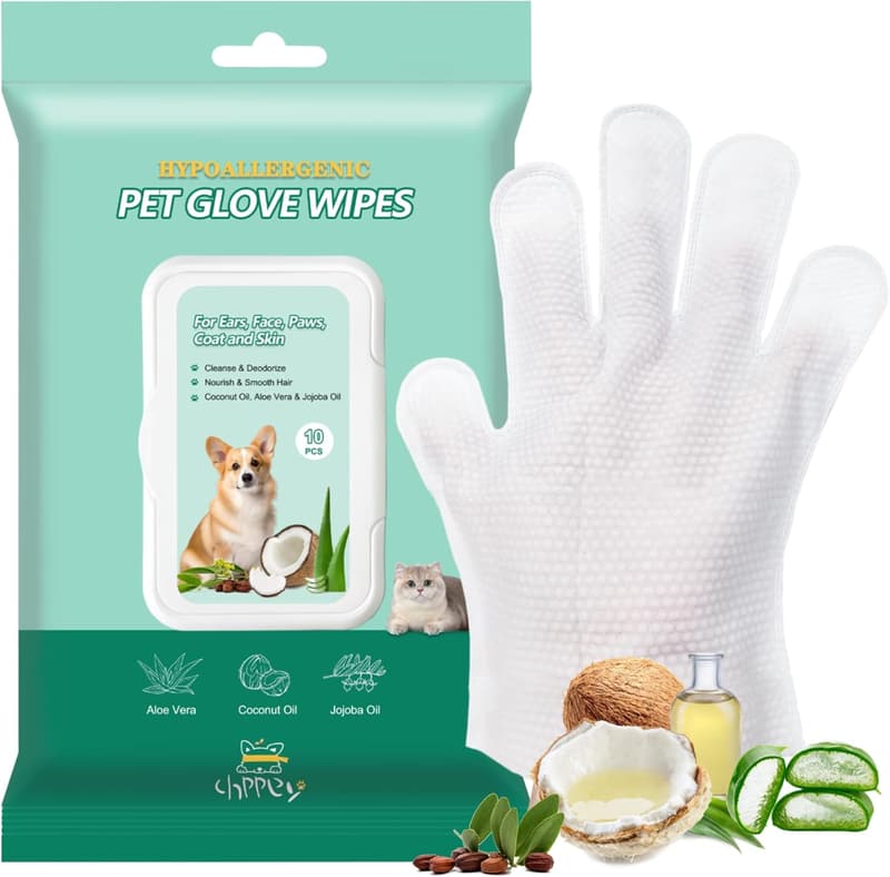 Hypoallergenic No-Rinse Grooming Wipes for Dogs & Cats, 10 pcs