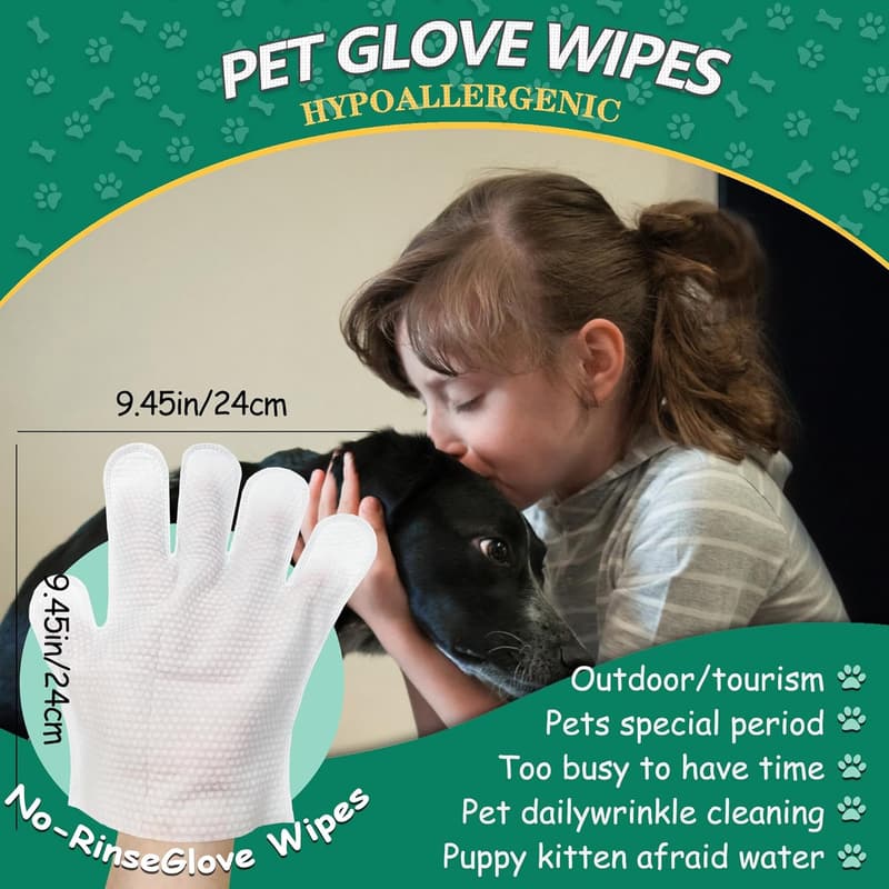 Hypoallergenic No-Rinse Grooming Wipes for Dogs & Cats, 10 pcs
