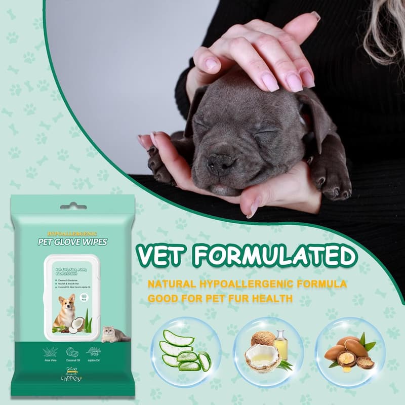Hypoallergenic No-Rinse Grooming Wipes for Dogs & Cats, 10 pcs