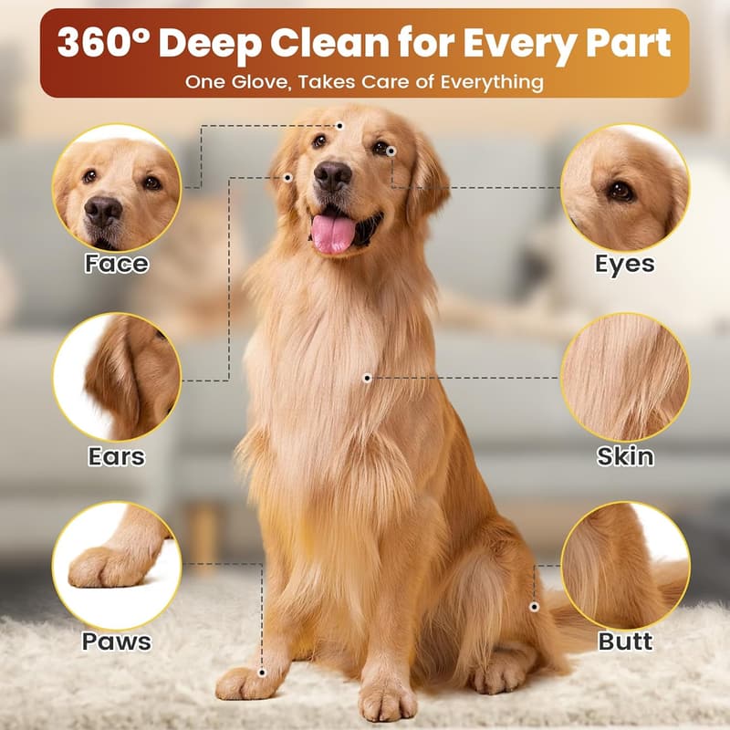 Pet Glove Wipes for Dogs & Cats - Extra Thick, Unscented, 6pcs