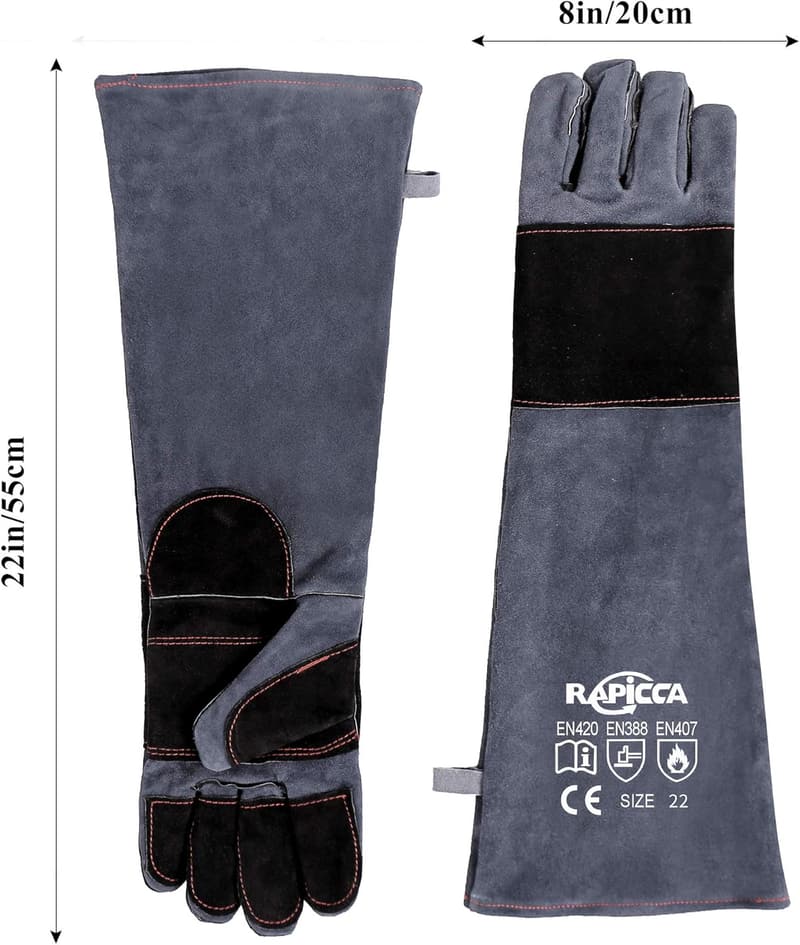 Animal Handling Gloves with Bite-Proof Leather Padding