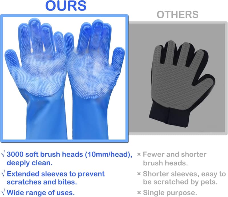 Pet Grooming Gloves for Dogs and Cats - Heat-Resistant Silicone