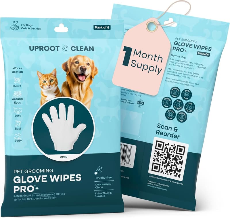 Pet Cleaning Gloves: Extra-Thick Wipes for Dogs & Cats (6 Pack)
