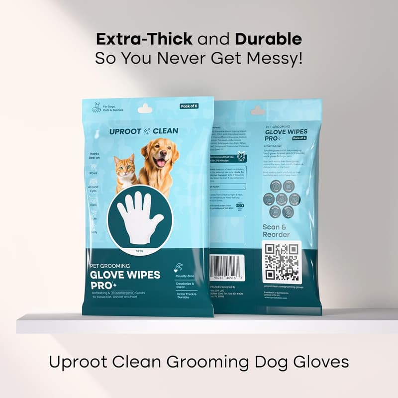 Pet Cleaning Gloves: Extra-Thick Wipes for Dogs & Cats (6 Pack)