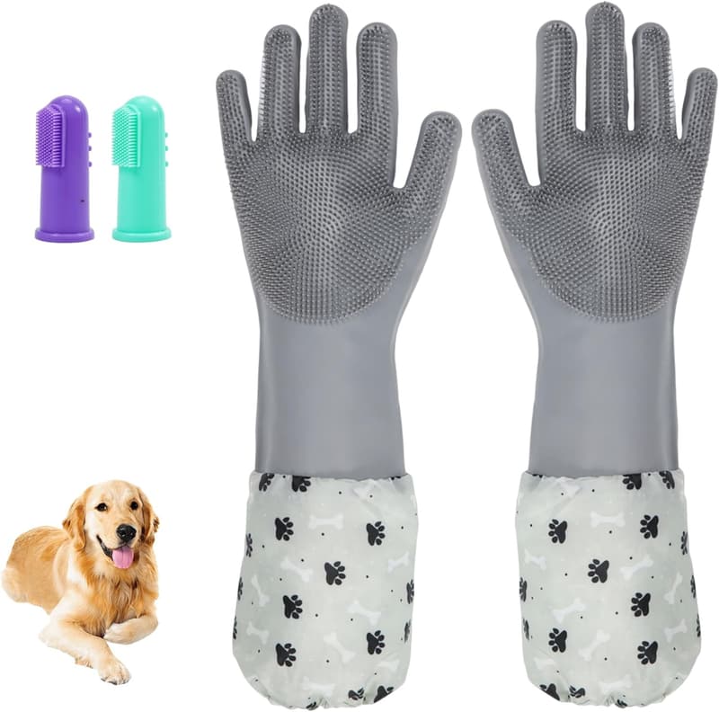 2-in-1 Silicone Pet Grooming Gloves for Cats & Dogs