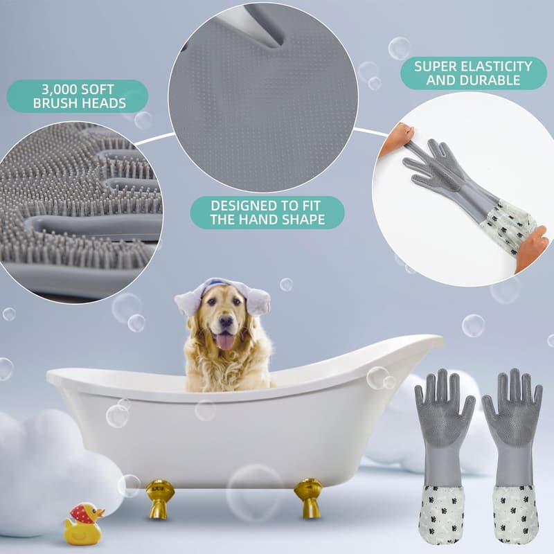 2-in-1 Silicone Pet Grooming Gloves for Cats & Dogs