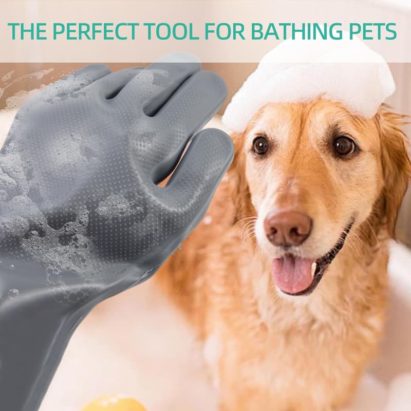 2-in-1 Silicone Pet Grooming Gloves for Cats & Dogs