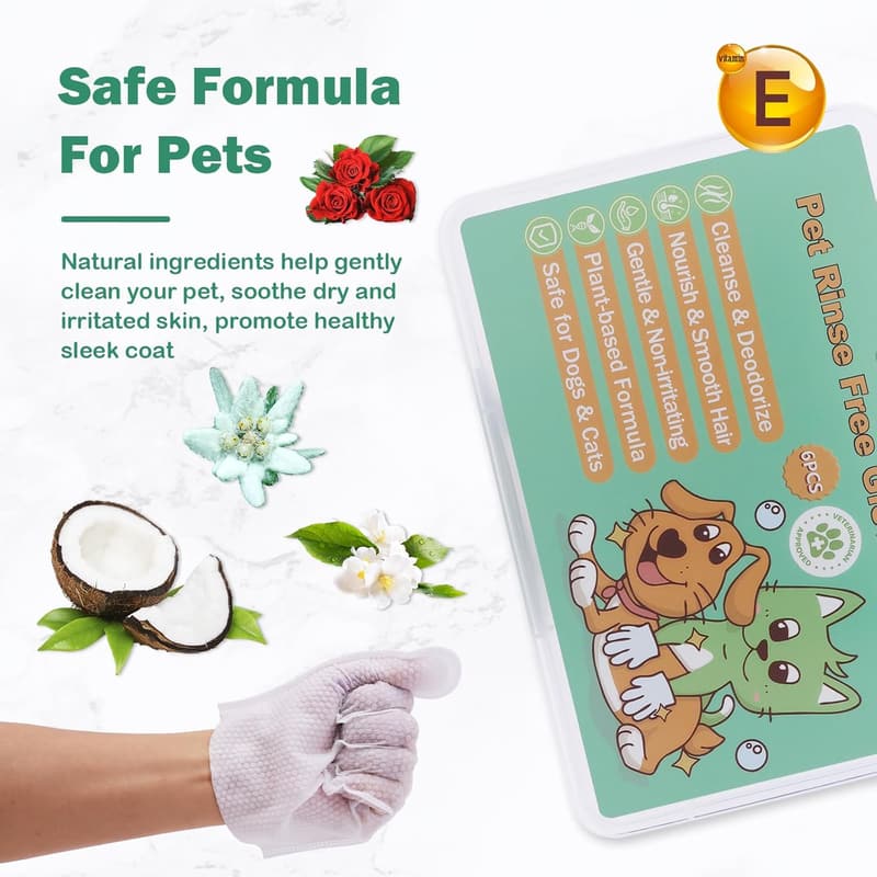 Dual-Sided Grooming Gloves for Dogs - 6 Count Cleaning Wipes