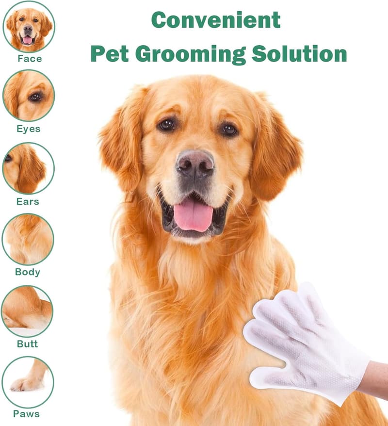 Dual-Sided Grooming Gloves for Dogs - 6 Count Cleaning Wipes