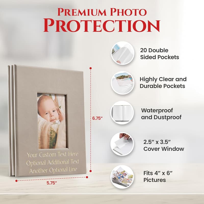 Personalized 4x6 Photo Album - Stone Grey Memory Book for 40 Photos