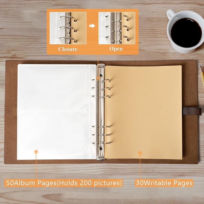 Genuine Leather Photo Album for 200 Photos with Writing Space