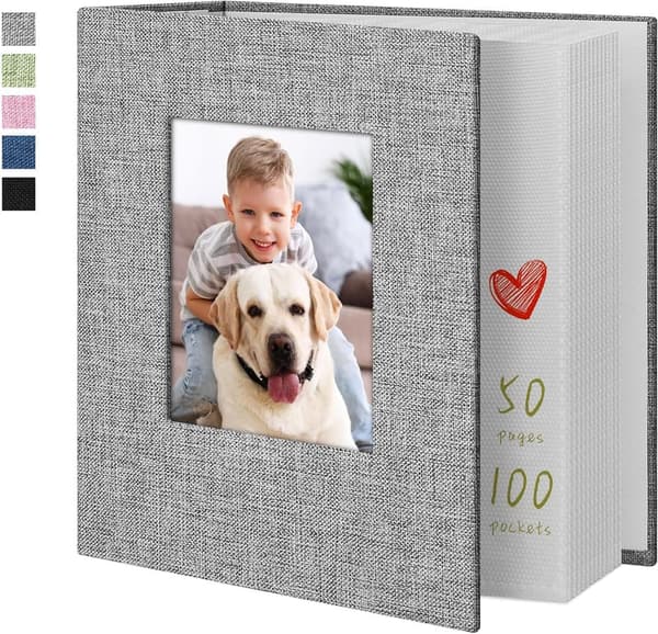 Linen Cover 100-Pocket Photo Album for Family Memories
