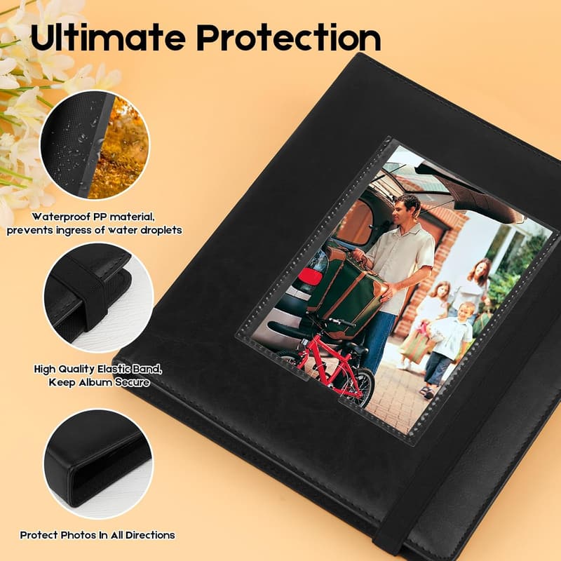 Leather Photo Album with DIY Front Window for 4x6 Photos - 136 Pockets