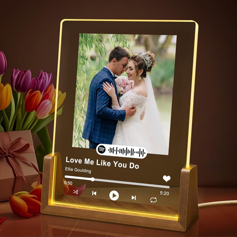 Personalized Spotify Plaque in LED Walnut Frame for Couples
