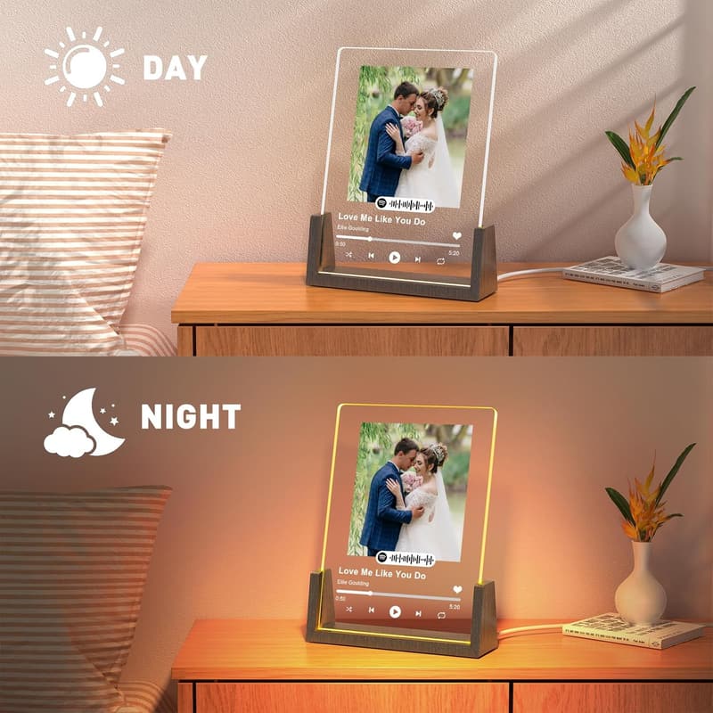 Personalized Spotify Plaque in LED Walnut Frame for Couples
