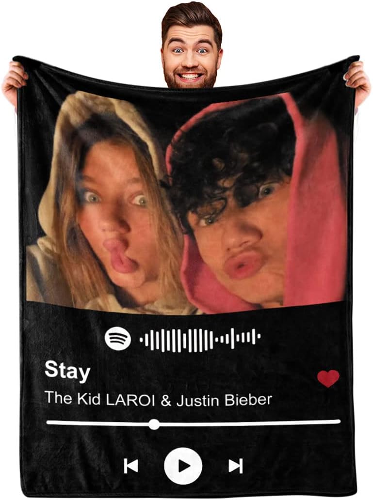 Spotify Code Music Blanket with Photo for Couples