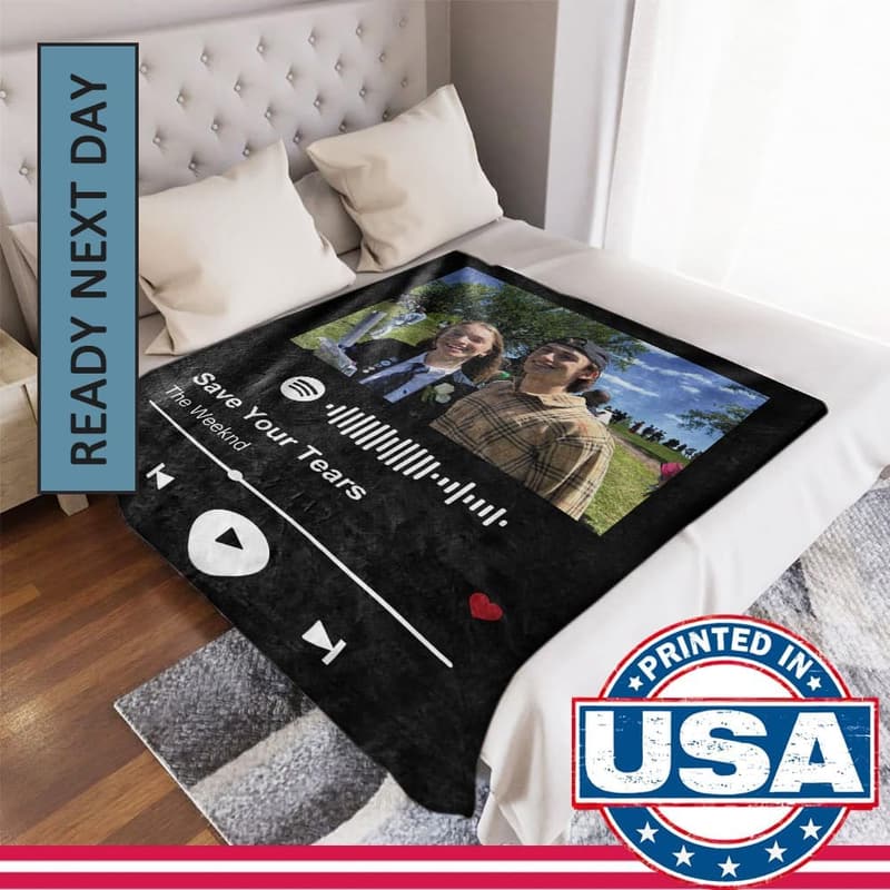 Spotify Code Music Blanket with Photo for Couples