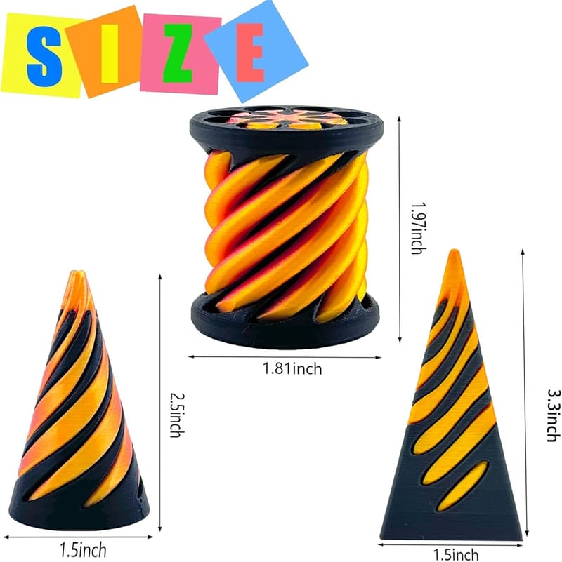 Spiral Cone Fidget Toy Set – 3D Printed Relaxation Gifts