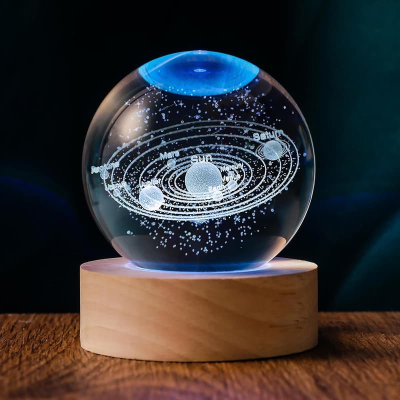 3D Solar System Crystal Ball Night Light for Kids & Teachers