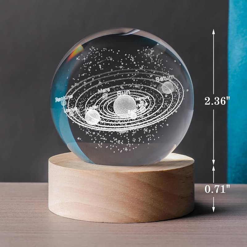 3D Solar System Crystal Ball Night Light for Kids & Teachers