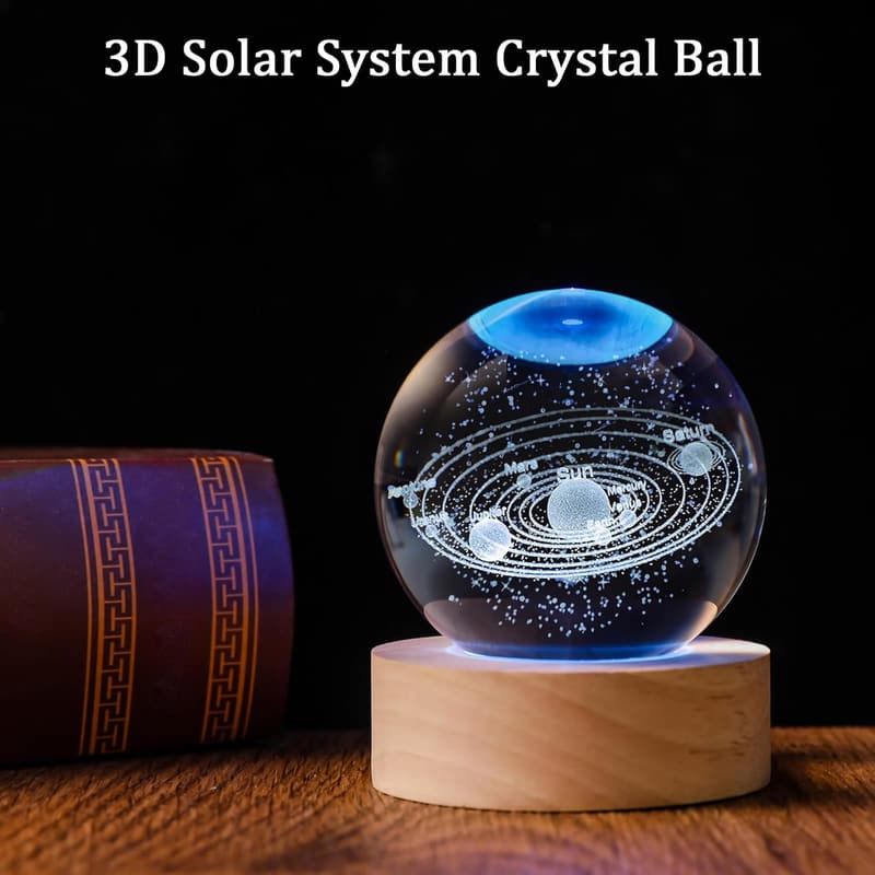 3D Solar System Crystal Ball Night Light for Kids & Teachers