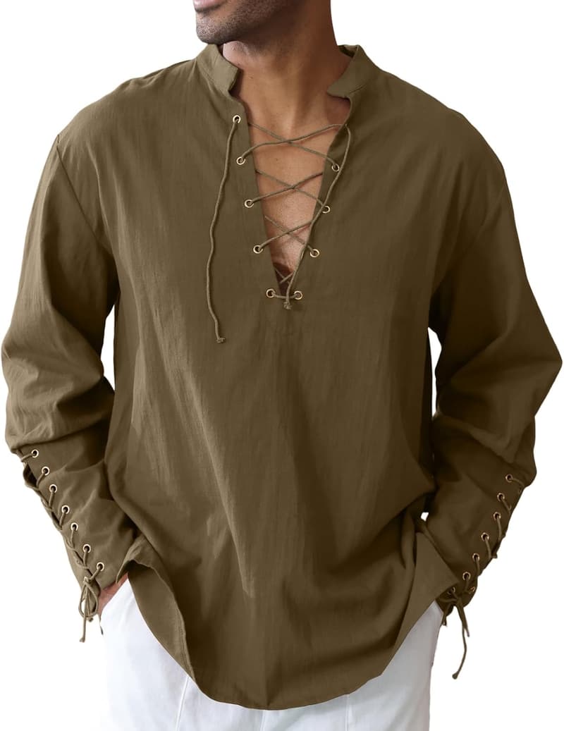 Medieval Viking Pirate Costume Shirt for Men – Cotton Linen