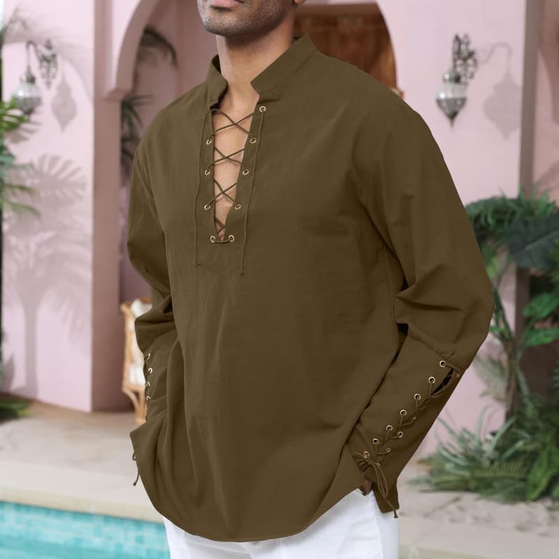 Medieval Viking Pirate Costume Shirt for Men – Cotton Linen
