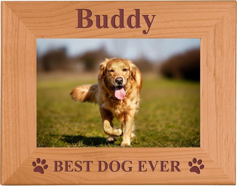 Personalized Dog Photo Frame - Laser Engraved Alder Wood (4x6)