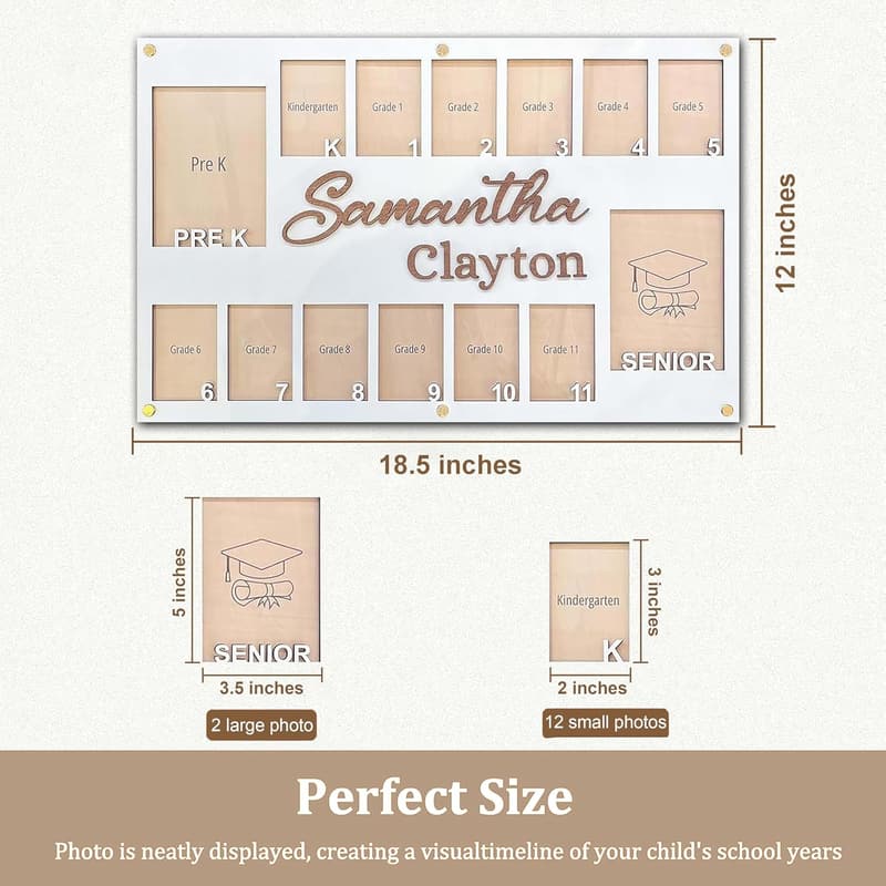 Personalized Wooden School Years Frame for Grades Pre-K to 12