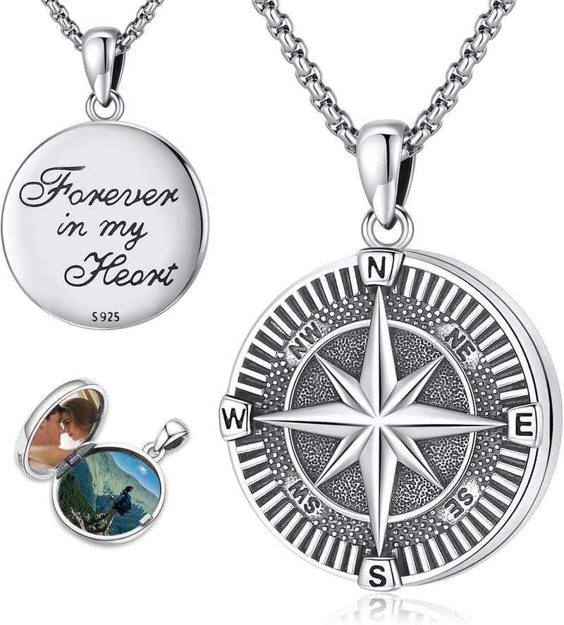Sterling Silver Compass Locket Necklace for Ashes