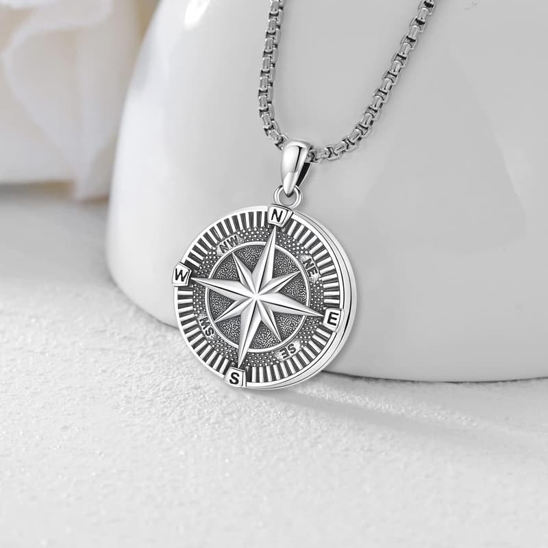 Sterling Silver Compass Locket Necklace for Ashes