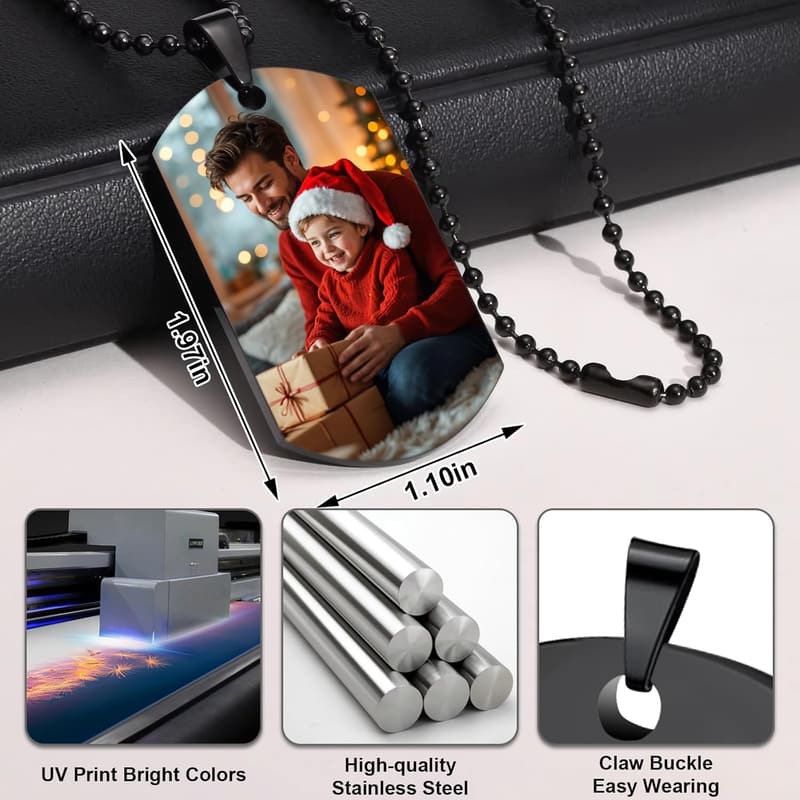Personalized Photo Necklace for Men - Custom Engraved Dog Tag
