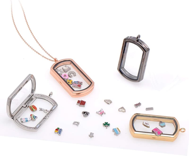 Magnetic Rectangle Glass Floating Locket Pendant Necklace