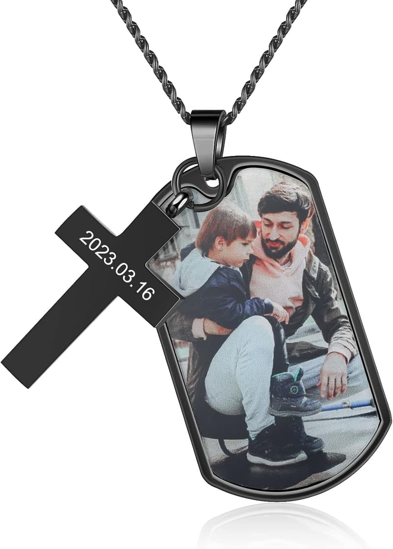 Personalized Photo Pendant Necklace for Dad on Father's Day