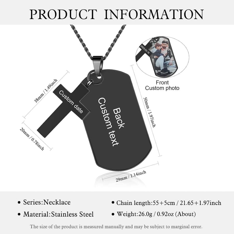 Personalized Photo Pendant Necklace for Dad on Father's Day