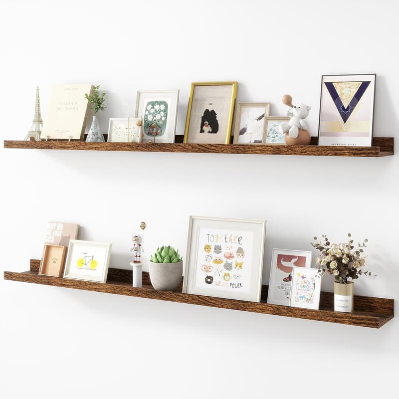48-Inch Wooden Floating Picture Ledge Shelves - Set of 2