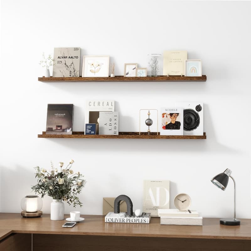 48-Inch Wooden Floating Picture Ledge Shelves - Set of 2