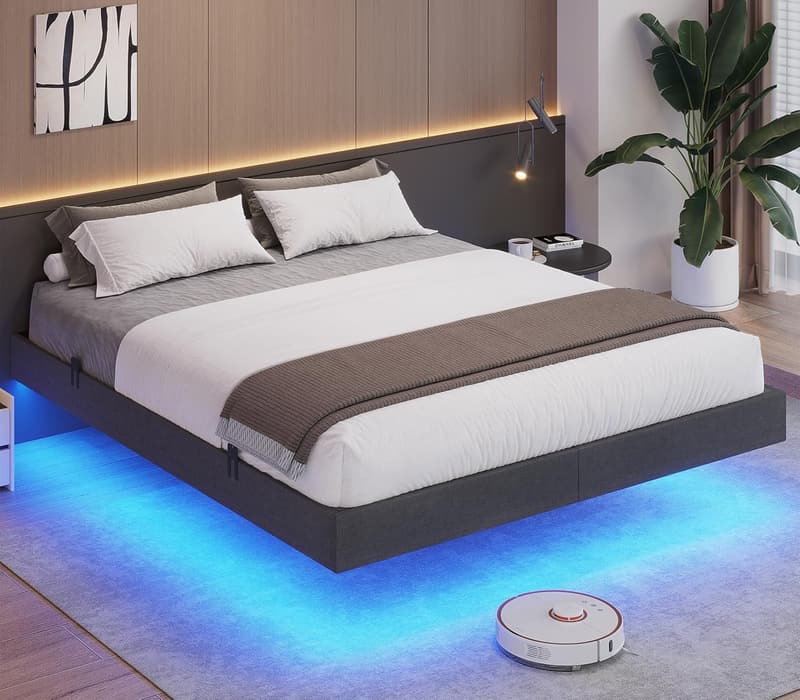 Full-Size LED Upholstered Platform Bed with Underbed Storage