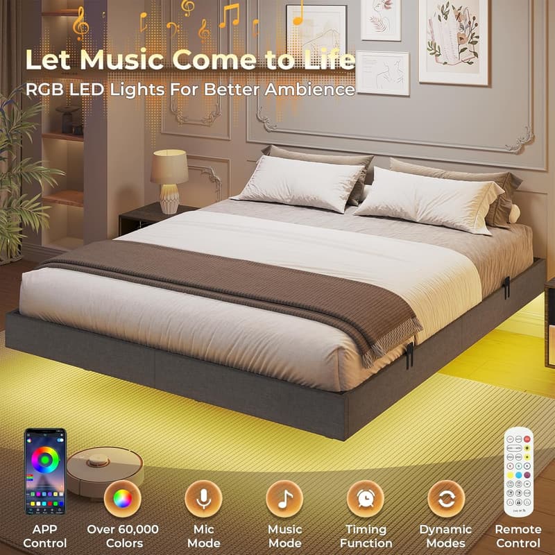 Full-Size LED Upholstered Platform Bed with Underbed Storage