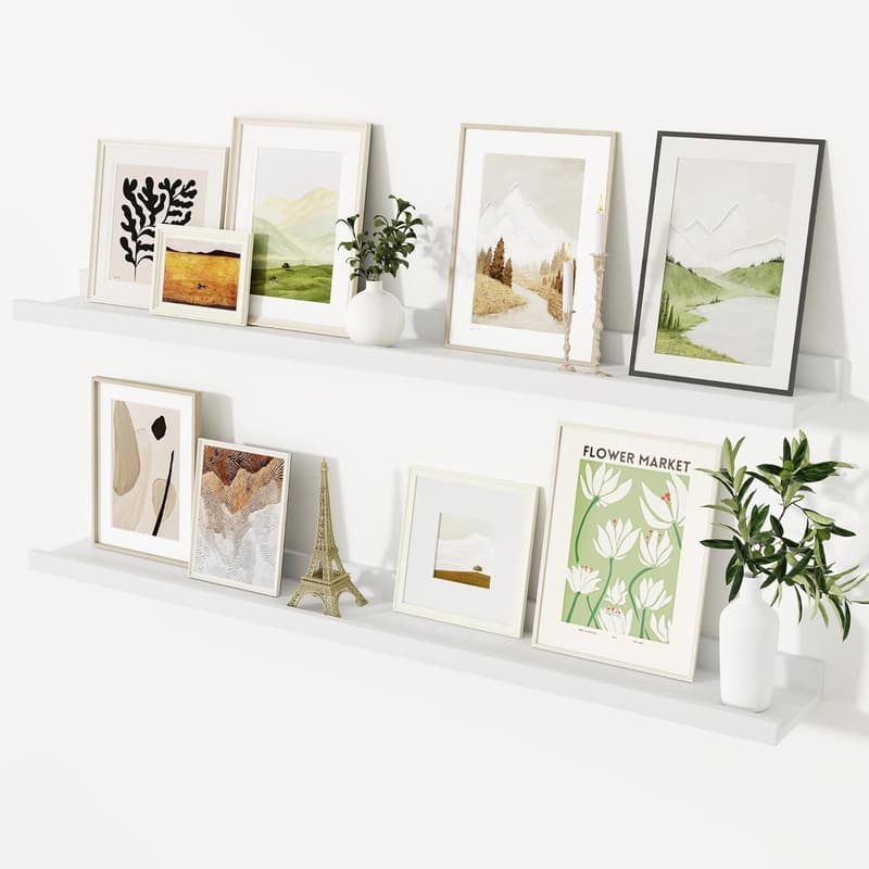 White Solid Wood Floating Shelves, 48 Inch Set of 2