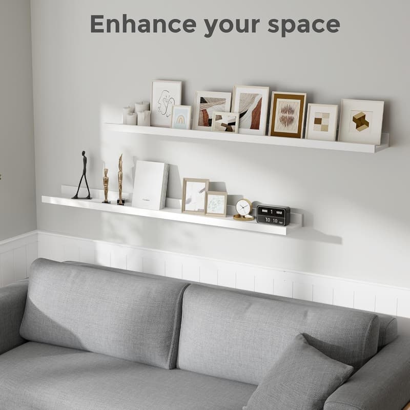 White Solid Wood Floating Shelves, 48 Inch Set of 2