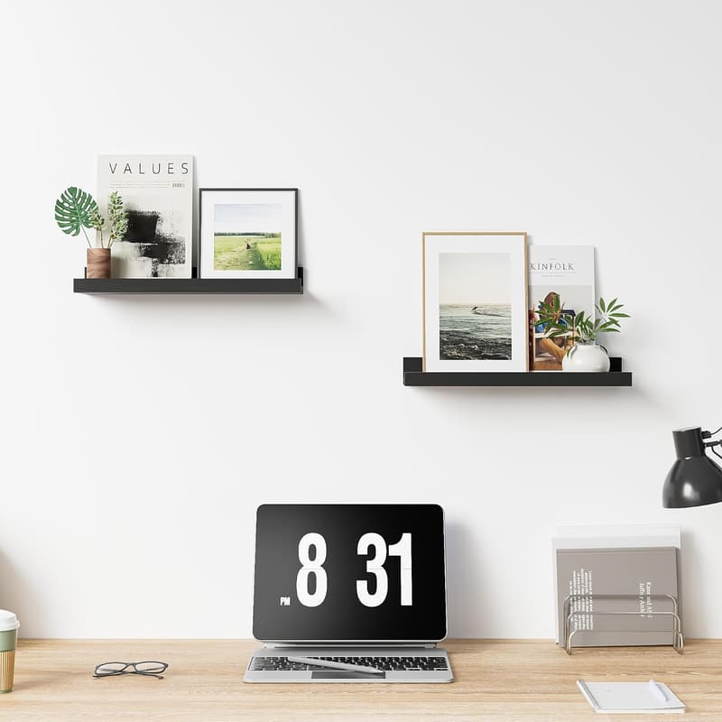16-Inch Solid Wood Floating Shelves - Set of 2, Black